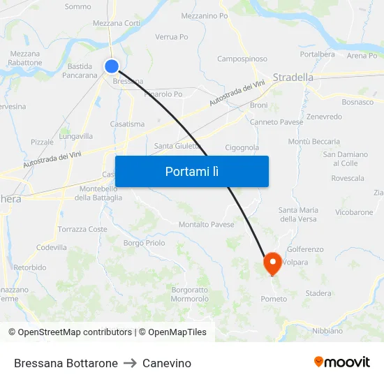 Bressana Bottarone to Canevino map