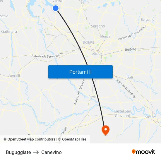 Buguggiate to Canevino map