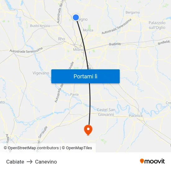 Cabiate to Canevino map