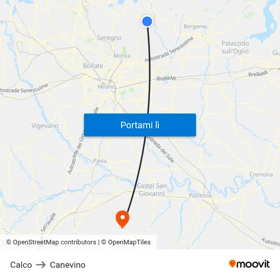 Calco to Canevino map