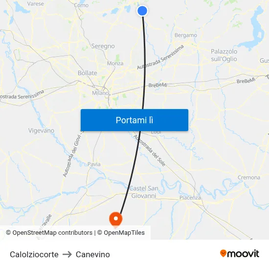 Calolziocorte to Canevino map