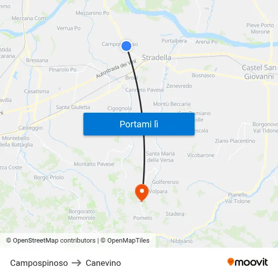 Campospinoso to Canevino map