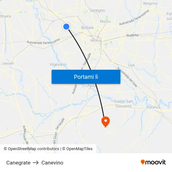 Canegrate to Canevino map