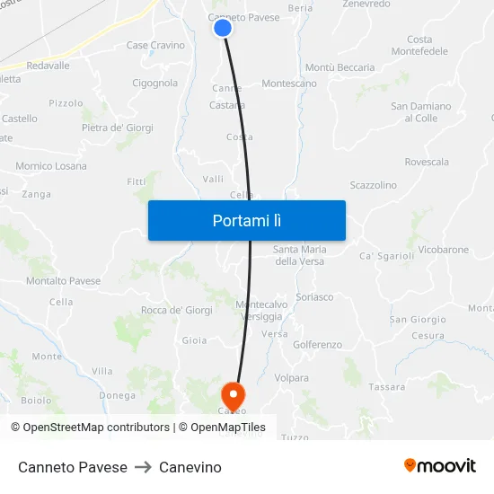 Canneto Pavese to Canevino map