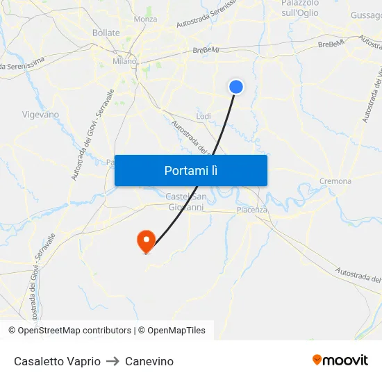 Casaletto Vaprio to Canevino map