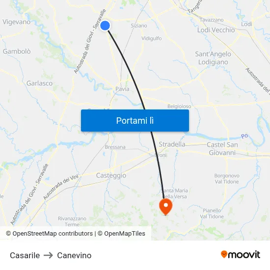 Casarile to Canevino map