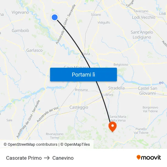 Casorate Primo to Canevino map