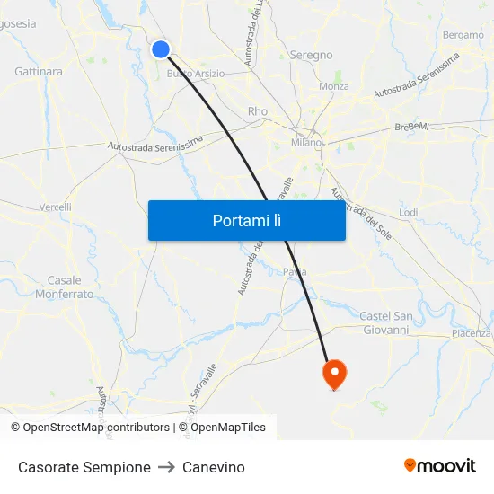 Casorate Sempione to Canevino map