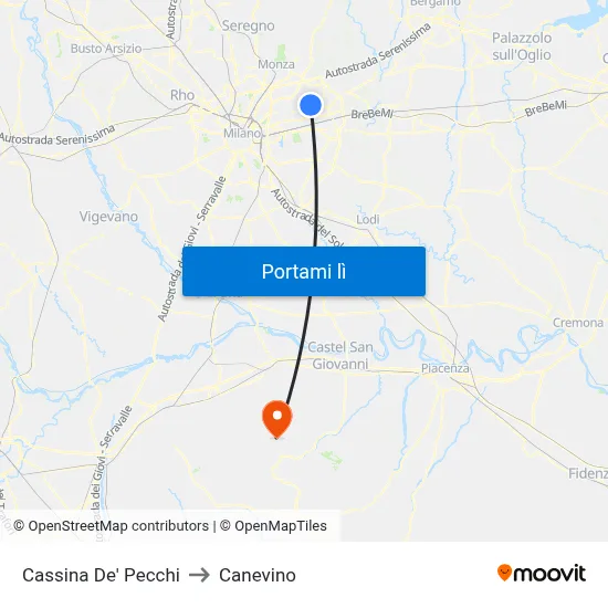 Cassina De' Pecchi to Canevino map