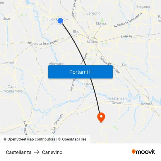Castellanza to Canevino map