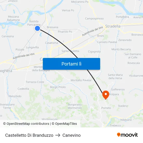 Castelletto Di Branduzzo to Canevino map