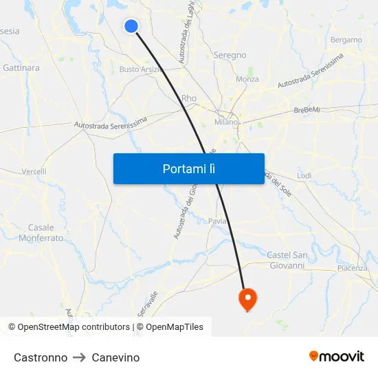 Castronno to Canevino map