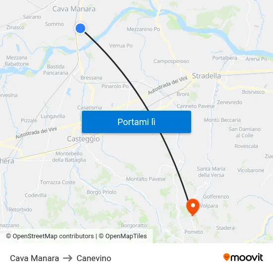 Cava Manara to Canevino map