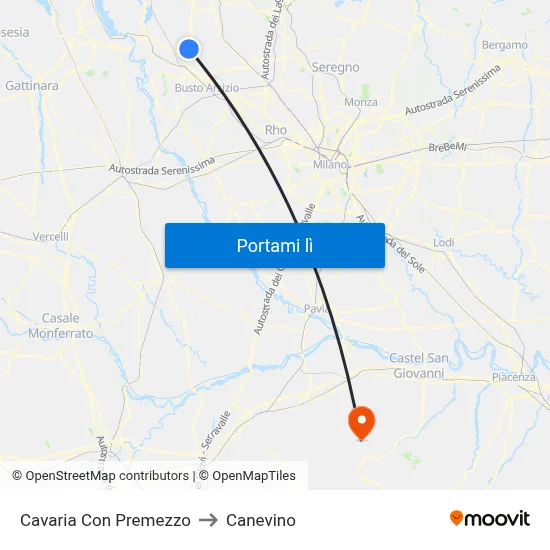 Cavaria Con Premezzo to Canevino map