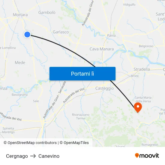 Cergnago to Canevino map