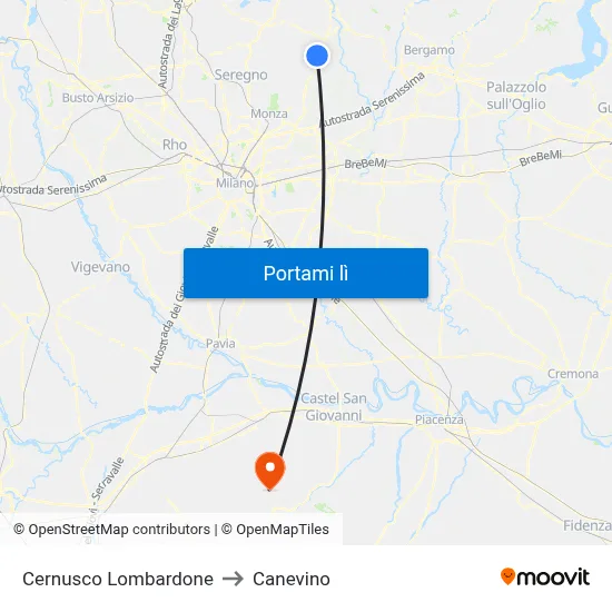 Cernusco Lombardone to Canevino map