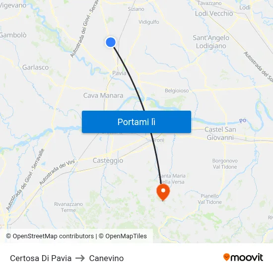 Certosa Di Pavia to Canevino map