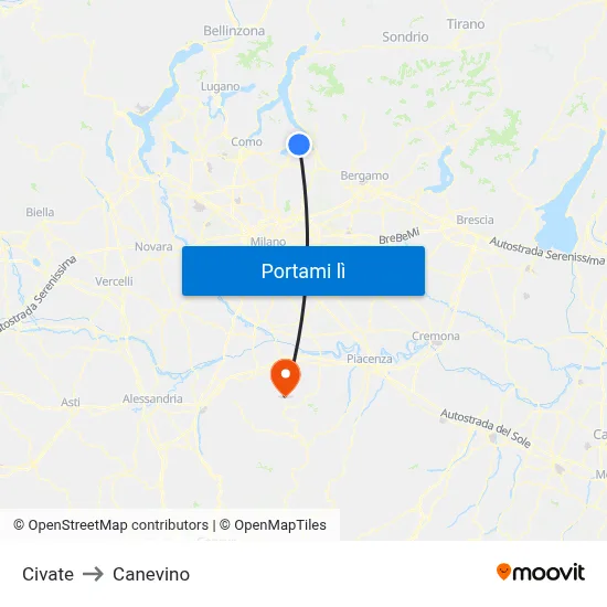 Civate to Canevino map
