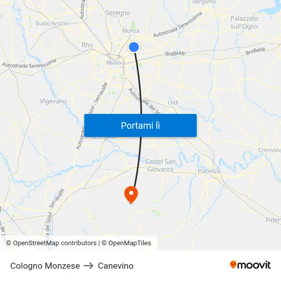 Cologno Monzese to Canevino map