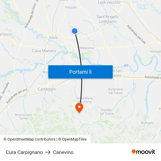 Cura Carpignano to Canevino map