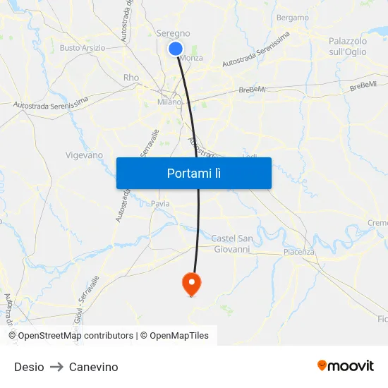Desio to Canevino map
