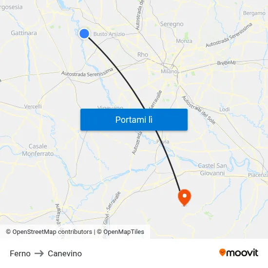 Ferno to Canevino map