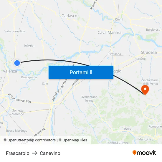 Frascarolo to Canevino map