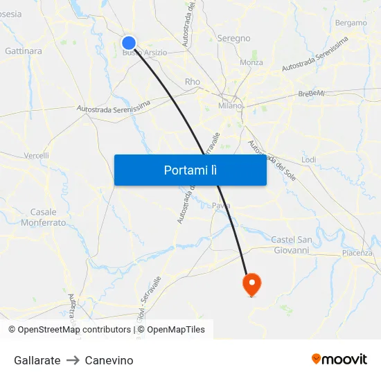 Gallarate to Canevino map