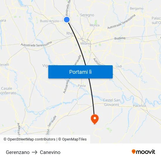 Gerenzano to Canevino map