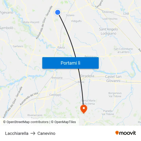 Lacchiarella to Canevino map