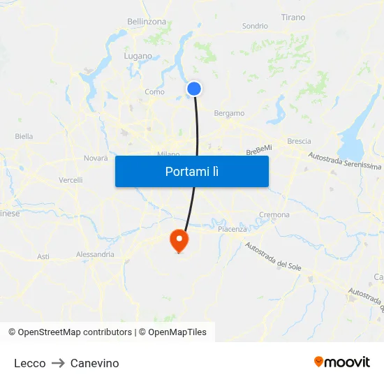 Lecco to Canevino map