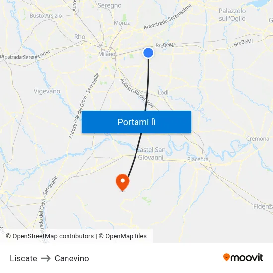 Liscate to Canevino map
