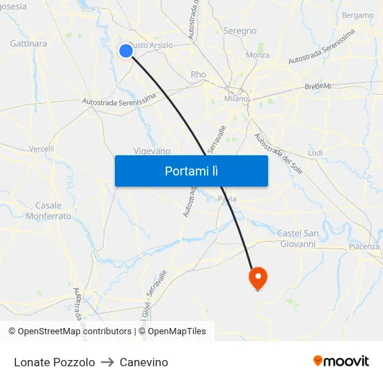 Lonate Pozzolo to Canevino map