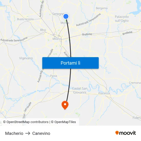 Macherio to Canevino map
