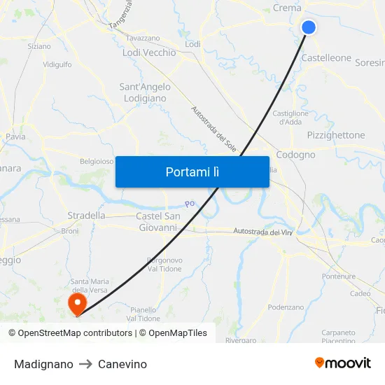 Madignano to Canevino map