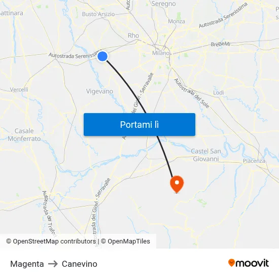 Magenta to Canevino map
