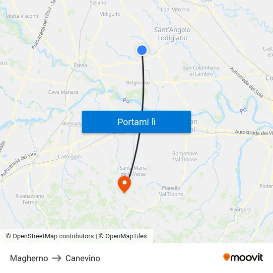 Magherno to Canevino map