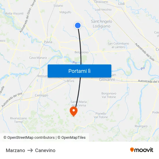 Marzano to Canevino map