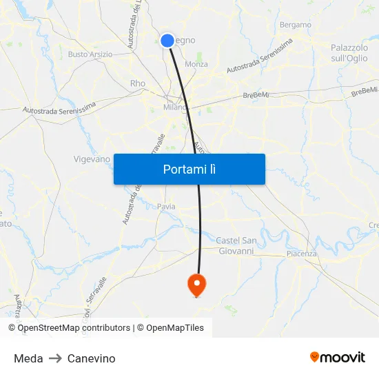 Meda to Canevino map