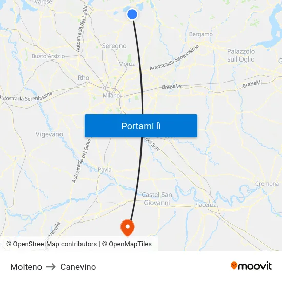Molteno to Canevino map