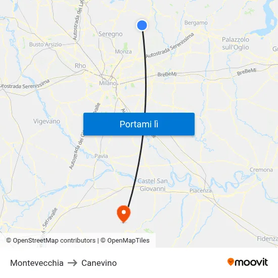 Montevecchia to Canevino map
