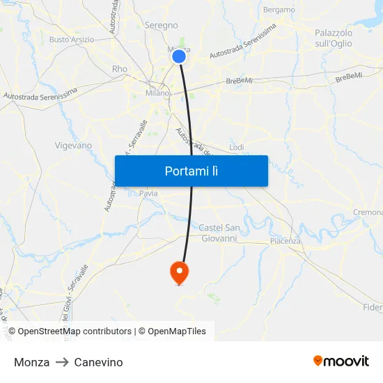 Monza to Canevino map