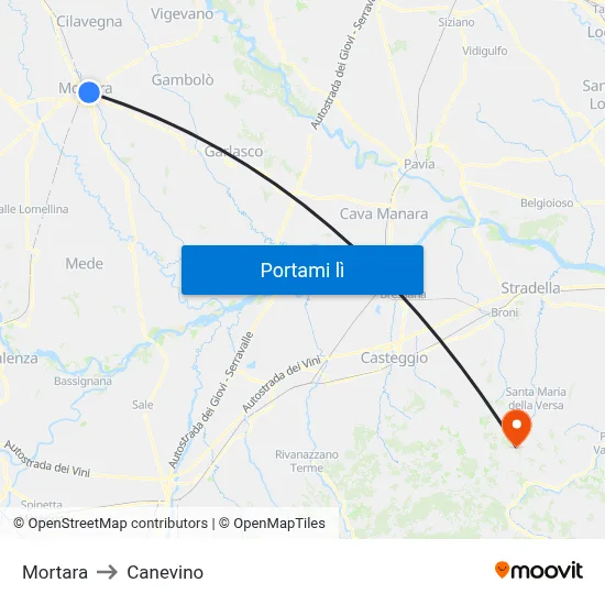 Mortara to Canevino map