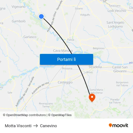 Motta Visconti to Canevino map