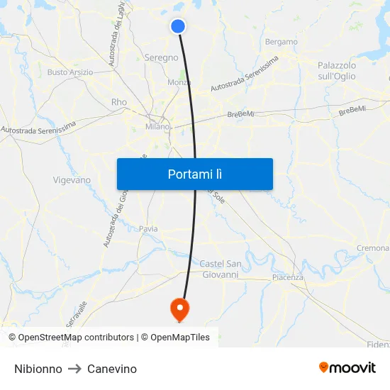 Nibionno to Canevino map