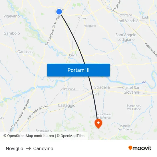 Noviglio to Canevino map