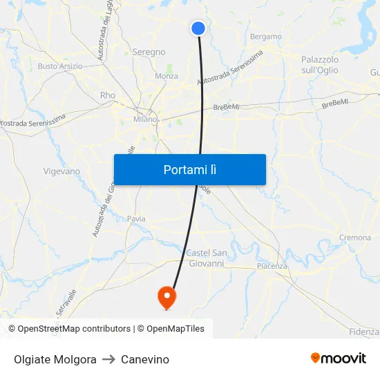 Olgiate Molgora to Canevino map
