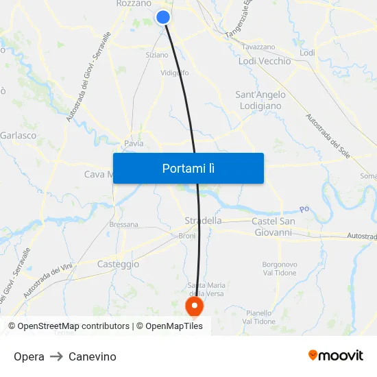 Opera to Canevino map