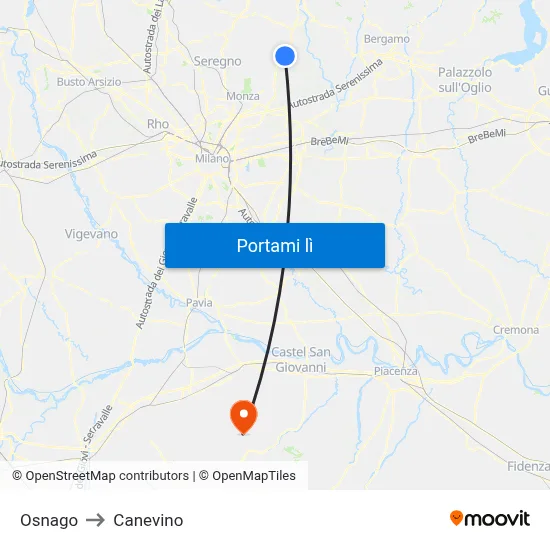 Osnago to Canevino map