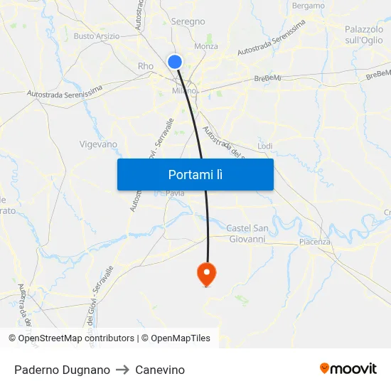 Paderno Dugnano to Canevino map